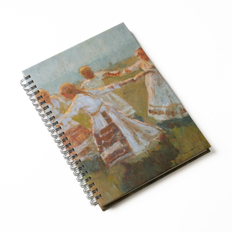 A lying spiral-bound notepad with the motif of Matija Jama's Kolo